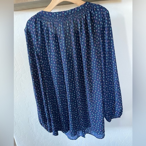 Talbots|Tossed Anchor Top, Long Sleeve Chiffon, Size 1x•••Beachy, Nautical Vibes - Picture 7 of 12